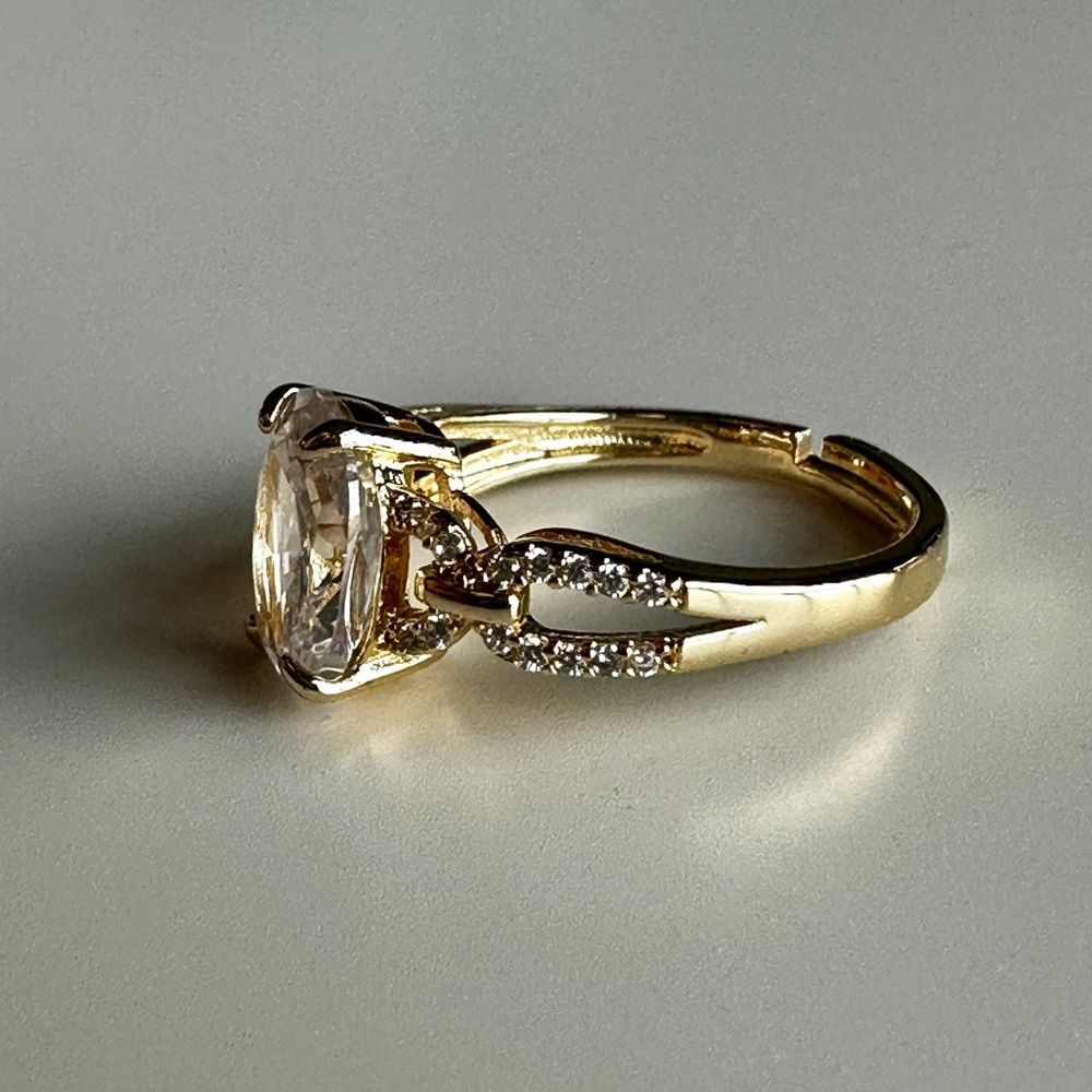 NWB Adjustable Gold Plated Oval CZ Statement Ring w/ Pave Accent Loop Band - Picture 12 of 16